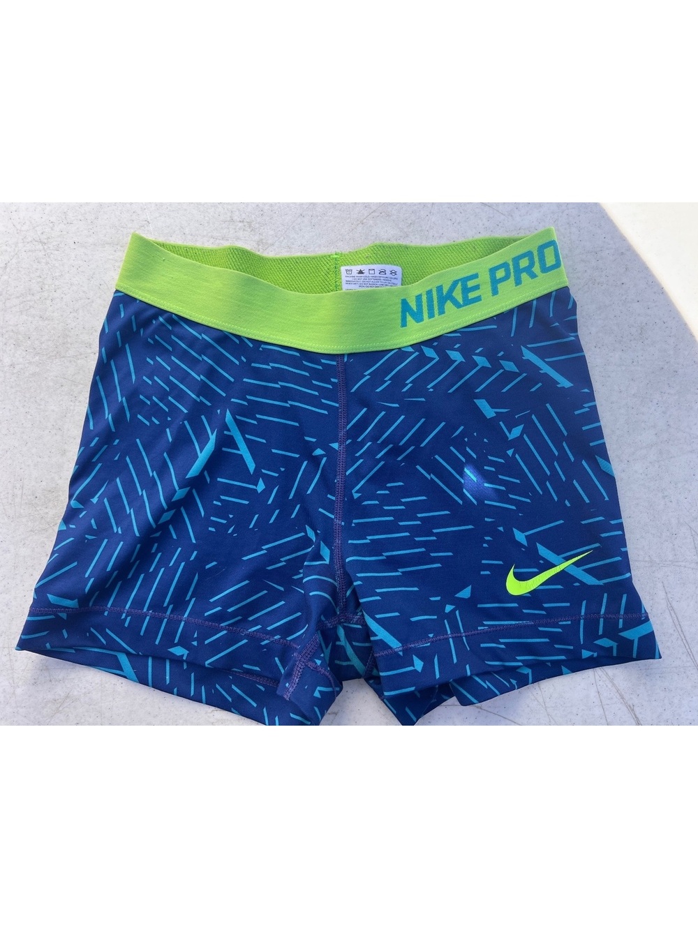 Nike Pro Dri-FIT Compression Shorts Women’s Small Blue Teal Neon Green 3”